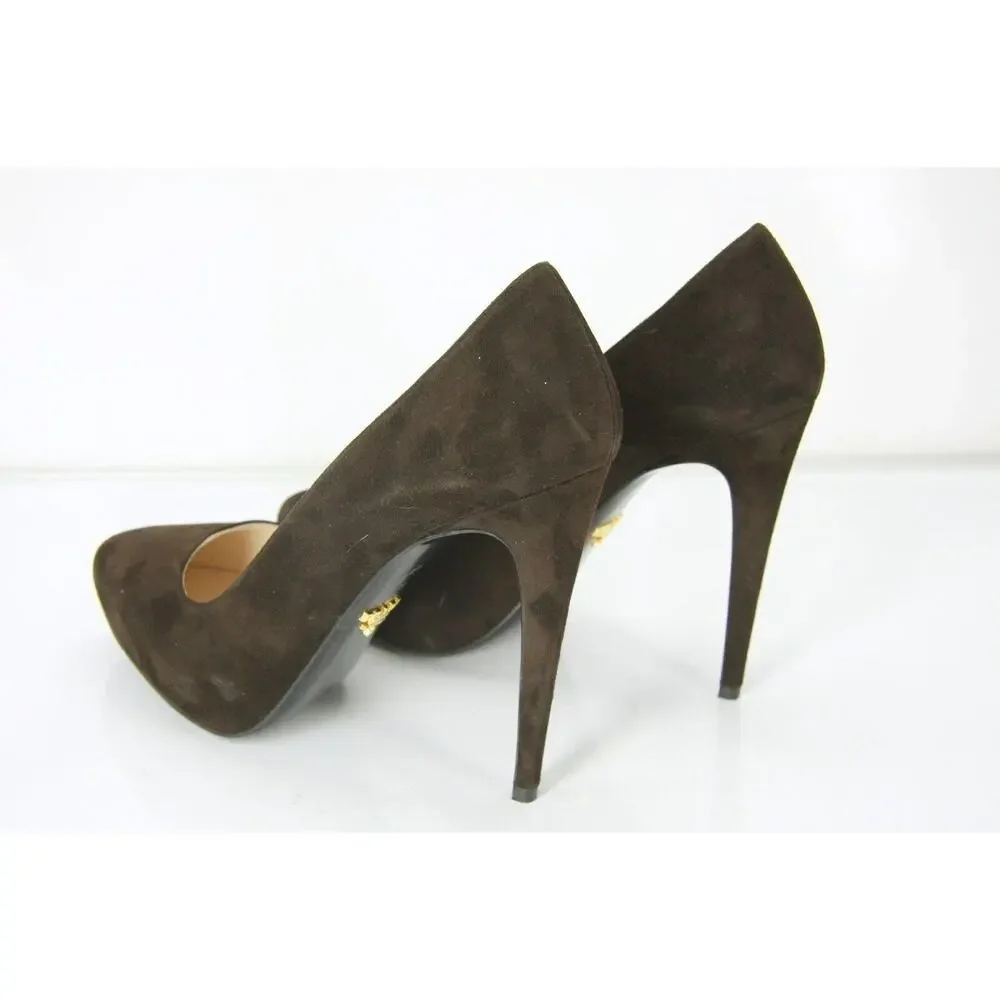 Prada Classic Brown Suede Leather Hidden Platform Heel Pump Pointy Toe NIB
